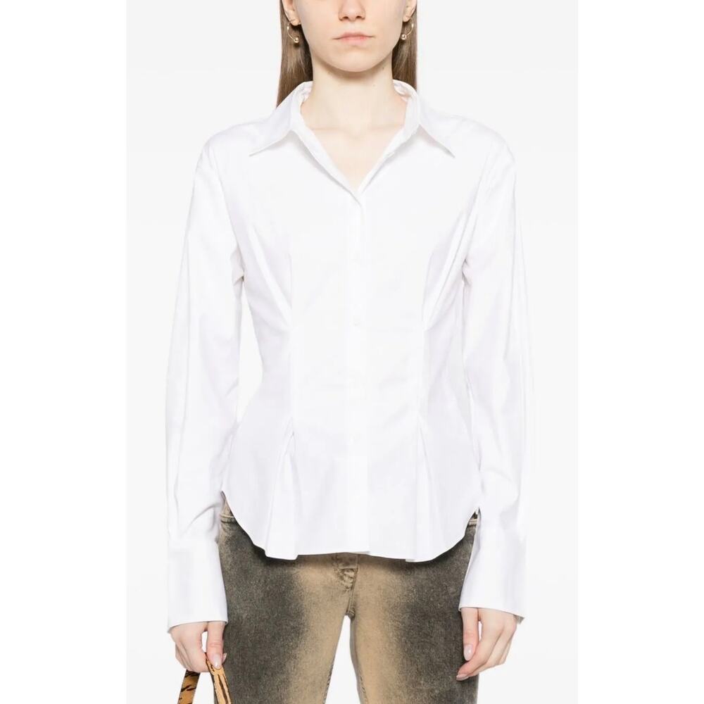 Reformation Becker Shirt Button Front Organic Cotton Stretch Blouse Size 0 - Picture 2 of 13